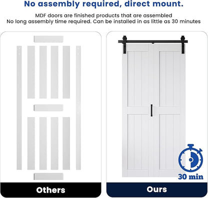 SMARTSTANDARD Bifold Barn Door 32" x 84", MDF Bi-Fold Sliding Closet Doors | Hardware Kit Included, Pre-Finished Easy Assembly, Water-Proof PVC Surface & Save Space, H-Frame, 36" Track for 2 Doors