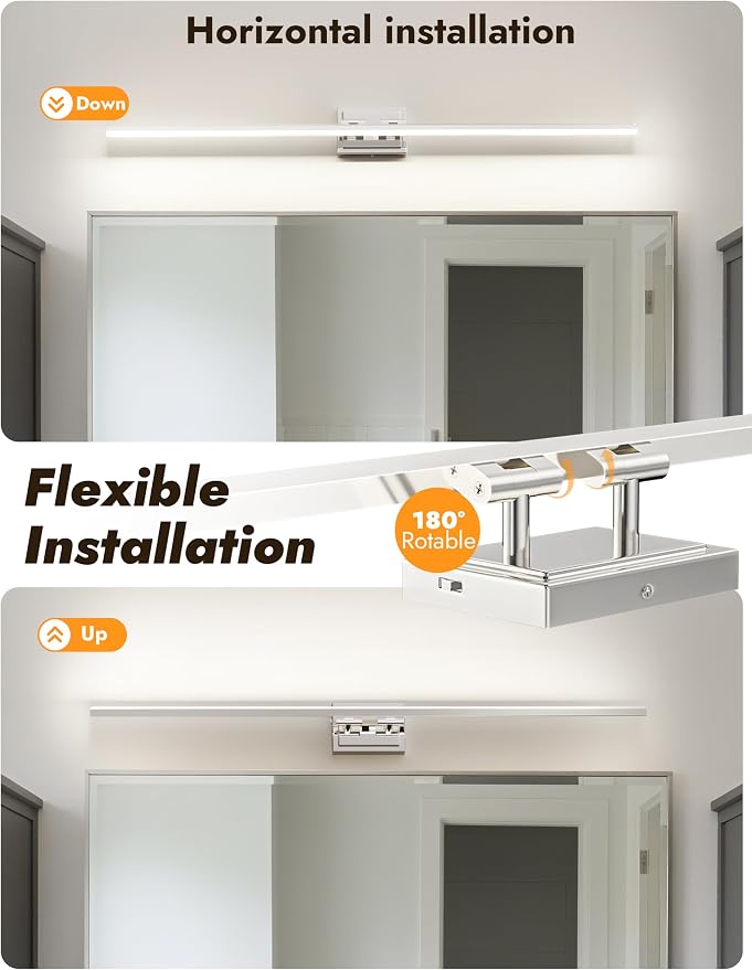48 Inch Modern Bathroom Light Fixture, 30W 5CCT Dimmable LED Chrome Bathroom Vanity Lights Over Mirror, Vanity Lights for Bathrooms Restroom Mirror- ETL Certified