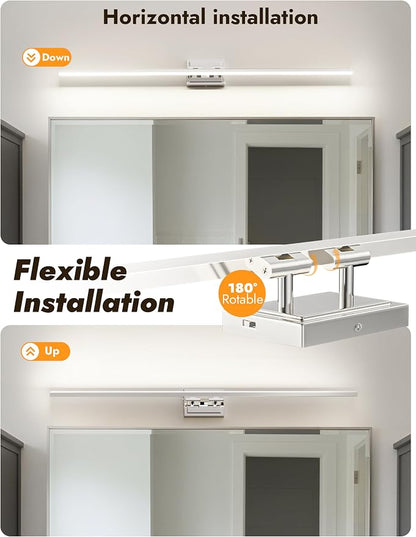 48 Inch Modern Bathroom Light Fixture, 30W 5CCT Dimmable LED Chrome Bathroom Vanity Lights Over Mirror, Vanity Lights for Bathrooms Restroom Mirror- ETL Certified