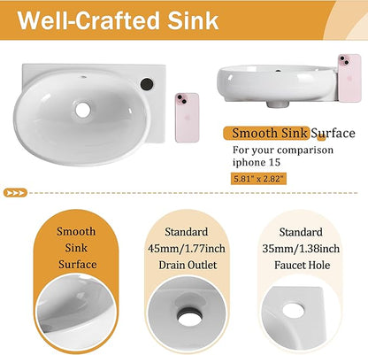 Malwee 16 Inch Floating Bathroom Vanity with Sink, 16'' Wall Mounted Single Sink Bathroom Vanity Combo, Modern Brown Cabinet Set with 1 Soft Close Door and Ceramics Basin Top,MAF02916-IMOX