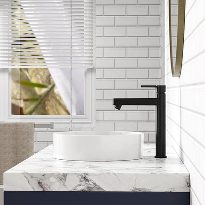 Vessel Sink Bathroom Thin-Edge Round Countertop Basin, 17.72×17.72×4.72 inch Modern Ceramic Sink for Vanity Upgrade, Minimalist Home, Guest Washroom