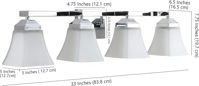 JONATHAN Y 33" Chrome Modern Cottage LED Vanity Light Wall Sconce, Farmhouse Wall Lamp for Bathroom Mirror Kitchen, White Glass Shade, LED Bulb Included (JYL7525B)