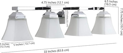 JONATHAN Y 33" Chrome Modern Cottage LED Vanity Light Wall Sconce, Farmhouse Wall Lamp for Bathroom Mirror Kitchen, White Glass Shade, LED Bulb Included (JYL7525B)