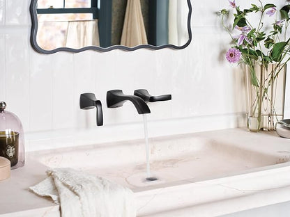 Moen Voss Matte Black Two-Handle Wall Mount Bathroom Faucet Trim Kit, Valve Required, T6906BL