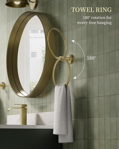 Brushed Gold Bathroom Hardware Accessories Set 5 pcs Towel Holder Bar Set | 24 inches Stainless Steel Towel Bar, Towel Racks for Bathroom Robe Towel Hooks Toilet Paper Holder Wall Mounted by BATHLAVISH