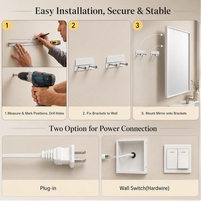 36"x48" LED Bathroom Mirror with Lights, Backlit + Front Lit, Anti-Fog | Lighted Bathroom Mirror with One-Piece Aluminum Alloy Frame, HD Shatterproof Tempered Glass, Dimmable, Memory Function
