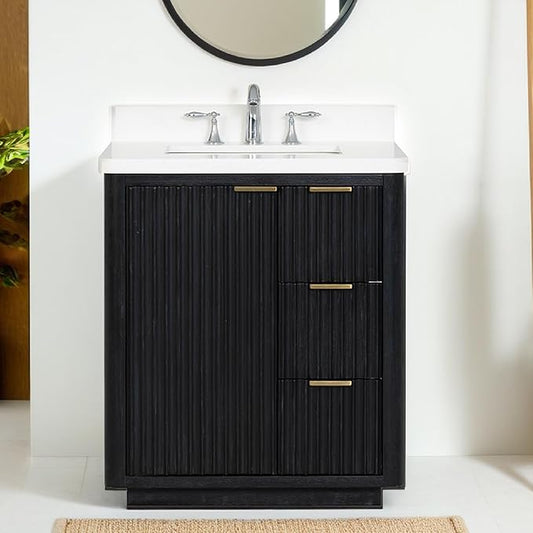 Lavanti Wooderna 30 Inch Bathroom Vanity with Sink – Stylish Firewood Black Vanity Bathroom with Storage Cabinet – Modern Bathroom Vanities with Single Vanity Sink & Quartz Countertop
