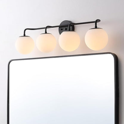 JONATHAN Y 31" Black Modern Globe Wall Sconce Vanity Light for Bathroom, White Frosted Glass Shade, Midcentury Parisian Bistro Wall Lamp, LED Bulb Included (JYL3558B)