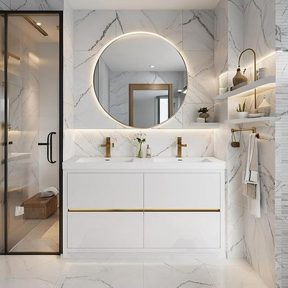 60 Inch Bathroom Vanity with Sink, Double Sink Bathroom Vanity, Freestanding Vanity Bathroom Soft Closed 4 Drawers, Integrated Sink (Glossy White)
