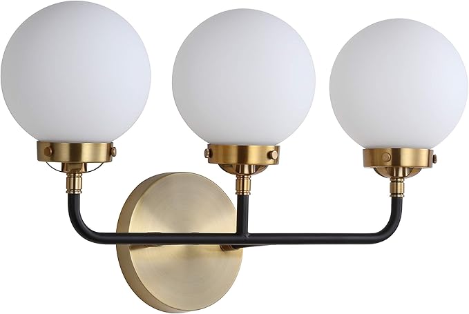 JONATHAN Y 22" Brass Gold/Black/White 3-Light LED Wall Sconce Vanity Lighting, Clear Glass Globe Shade Modern Contemporary Sconce for Bathroom Mirror, Hallway, UL Listed (JYL9058B)