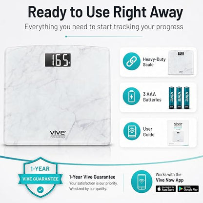 Vive Smart Body Weight Scale (550lbs Capacity) - Heavy Duty Bariatric | Digital Scale for BMI - Plus Size, Large Display - Bathroom Device for Health Extra Wide Base & Smartphone Connectivity
