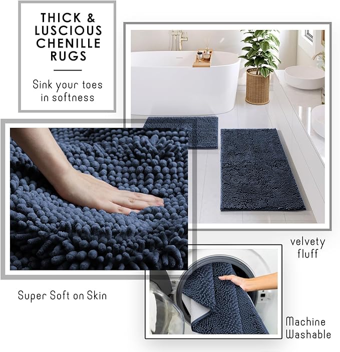 Clara Clark Bathroom Set, Bathroom Sets with Shower Curtain and Rugs | 22 Piece Navy Blue Bathroom Accessories Set with Toothbrush Holder, Soap Dispenser, Soap Dish, Toilet Brush, and Trash Can