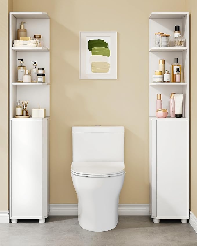 Corner Cabinet, Tall Bathroom Corner Cabinet with Doors, Narrow Storage Cabinets with Adjustable Shelves, Bathroom Organizers and Storage for Small Space, White BC31003X