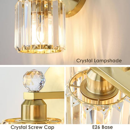 1-Light Gold Bathroom Light Fixtures,Modern Bathroom Vanity Lights Fixture with Clear Crystal Glass Shade,Gold Bath Wall Mount Lights, Light Fixtures for Bedroom Living Room