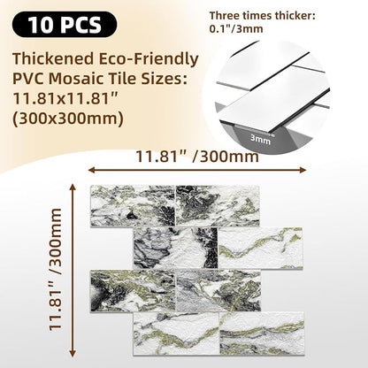 Peel and Stick Backsplash Tile for Kitchen & Bathroom Walls (Rough Verde Antique, 10 Tiles - 9.7 sq. ft. (0.9 m²))