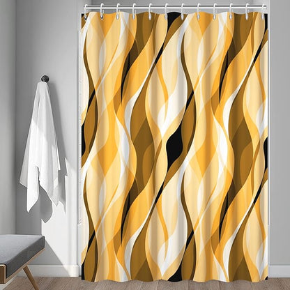 Yellow Shower Curtain, Abstract Ombre Yellow and Grey Striped Shower Curtain Set for Bathroom Waterproof Shower Curtain with Hooks, 72x84 Inch