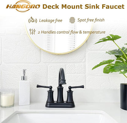 4 Inch Centerset Bathroom Faucet Matte Black,2 Handle Bathroom Faucet 3 Hole, Antique Brass Bathroom Faucet with Pop Up Drain Supply Hose for Vanity Lavatory RV Farmhouse(L2303-BK)
