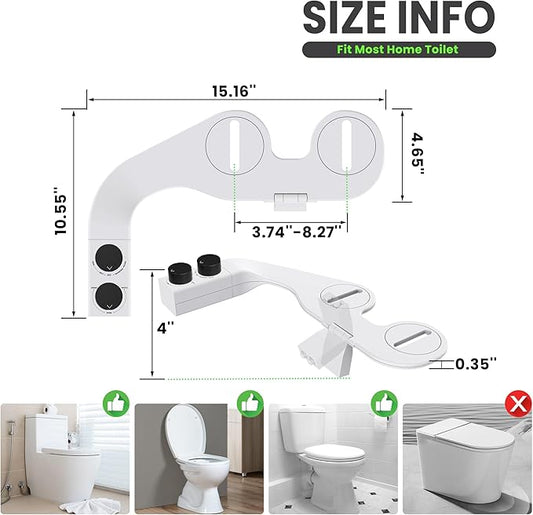 Toilet Bidet With Left/Right Side Reversible Design, Fresh Water, Non-Electric, Toilet Bidet Attachment, Right/Left Hand Side with Dual Nozzle, Self-Clean, Easy to Install (Black Knob)