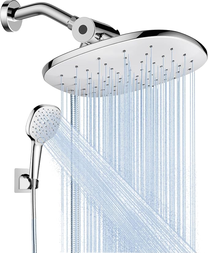 10" Rain Shower Head with Handheld Spray, Dual High Pressure Showerhead | Rainfall Shower Heads Combo with Multi Spray, Detachable Hand Showerhead Set with 71 Inch Shower Hose & Extra Holder