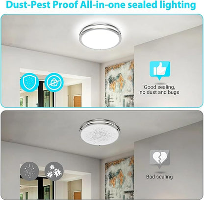 libtit 13-Inch Flush Mount Ceiling Lights, Dimmable 3000K-6500K Adjustable LED Ceiling Light, 24W Round Slim Light Fixture, Brushed Nickel for Kitchen, Bedroom, Bathroom, Hallway- 4 Pack
