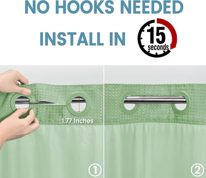 EUTXL Heavyweight Mint Green No Hook Shower Curtain with Snap in Liner,256GSM Waffle Weave Shower Curtains for Bathroom,71W x 74H