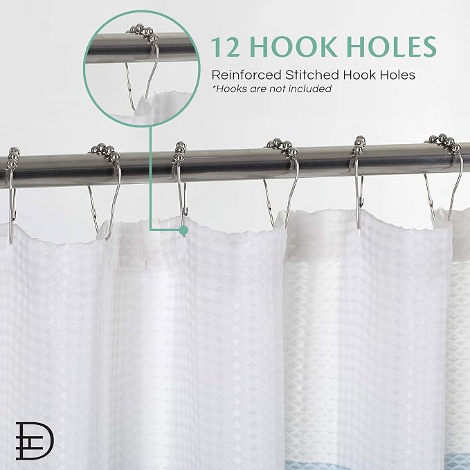 Ombre Waffle Shower Curtain with 12 Roller Ball Hooks - Spa Green 70" x 72" - Water Resistant Polyester Blend, Washable Perfect Cloth Shower Curtain for Stylish Bathrooms