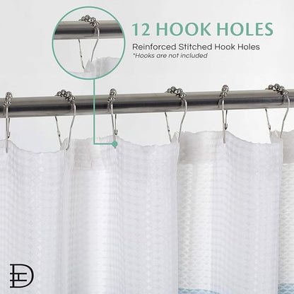 Ombre Waffle Shower Curtain with 12 Roller Ball Hooks - Spa Green 70" x 72" - Water Resistant Polyester Blend, Washable Perfect Cloth Shower Curtain for Stylish Bathrooms
