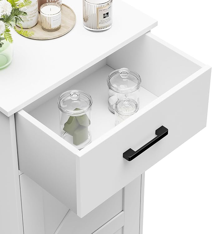Homhedy Bathroom Storage Cabinet with Drawer & Adjustable Shelf | Freestanding Storage Cabinet for Bathroom, Entryway, Living Room & Kitchen, White, 11.8"W