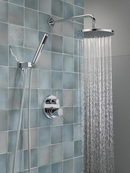 Delta Modern 14 Series Round Rain Shower System Faucet Set, Rainfall Chrome Shower Head and Handle Set, Valve Trim Kit, 10 Inch, Chrome 342702