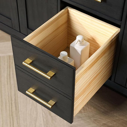 OVE Decors Bailey 60 in. Double Sink Freestanding Matte Black Wood Bathroom Vanity with White Quartz Top, Matching Backsplash and Power Bar