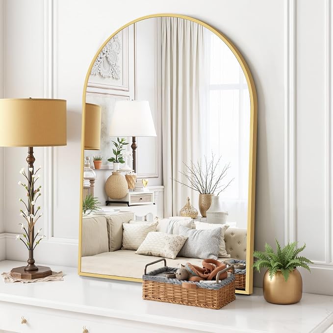 Arched Wall Mirror 38x26 Inch Gold Bathroom Vanity Mirror with Metal Frame | Modern Arch Mirror for Bedroom, Living Room, Entryway, Wall Mounted Decorative Mirror