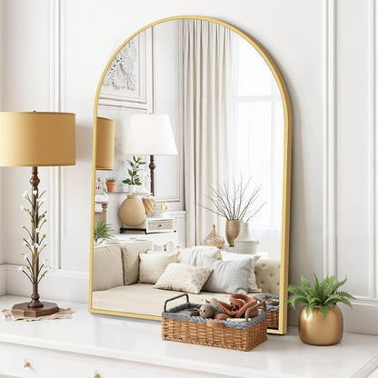 Arched Wall Mirror 38x26 Inch Gold Bathroom Vanity Mirror with Metal Frame | Modern Arch Mirror for Bedroom, Living Room, Entryway, Wall Mounted Decorative Mirror