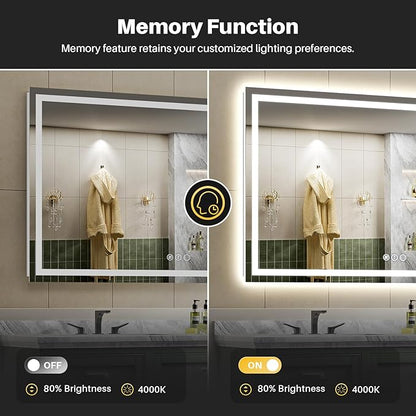 68x38 Inch LED Bathroom Mirror with Lights, Backlit & Front Lit, Anti-Fog Lighted Bathroom Vanity Mirror for Wall, Memory Function, Dimmable, HD Tempered Glass, Shatter-Proof