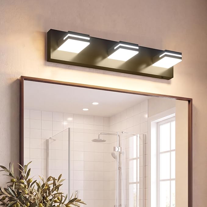 VOLISUN Modern Black Bathroom Vanity Light Fixtures (3-Light, 24-Inch), 5CCT Dimmable Bathroom Lighting Fixtures Over Mirror