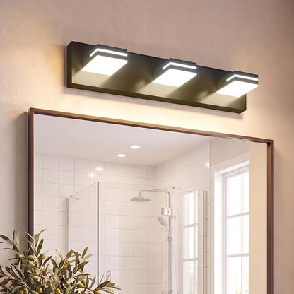 VOLISUN Modern Black Bathroom Vanity Light Fixtures (3-Light, 24-Inch), 5CCT Dimmable Bathroom Lighting Fixtures Over Mirror