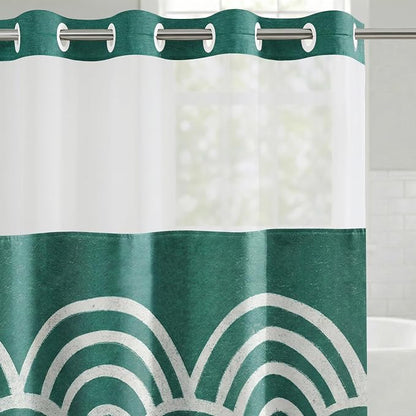 Americanflat 72x75 Hookless Shower Curtain - Water-Resistant Wave Pattern Shower Curtain with Sheer Panel, Snap-in Liner, and Durable Grommets - 100% Polyester - Teal and White