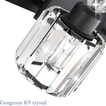 Ralbay Modern Crystal Black 5-Light Bathroom Vanity Light, Matte Black Crystal Bath Wall Light Fixtures