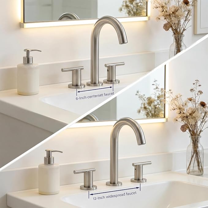 Brushed Nickel Bathroom Faucet 3 Hole, VAPSINT 8 Inch Widespread Bathroom Sink Faucet, 2 Handle Modern Bathroom Faucets for Vanity Lavatory RV Restroom with Pop Up Drain & Supply Hoses, VAP-BF311