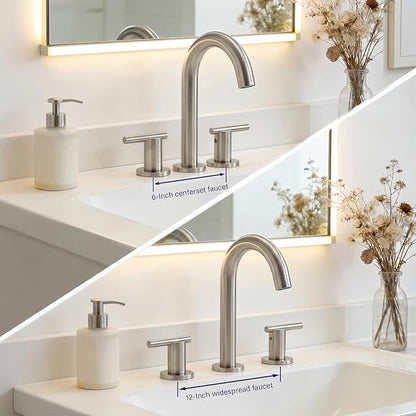 Brushed Nickel Bathroom Faucet 3 Hole, VAPSINT 8 Inch Widespread Bathroom Sink Faucet, 2 Handle Modern Bathroom Faucets for Vanity Lavatory RV Restroom with Pop Up Drain & Supply Hoses, VAP-BF311