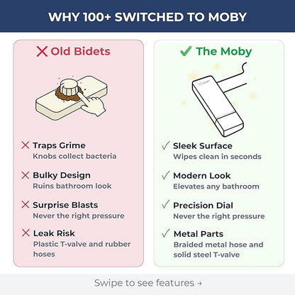 MOBY Bidet Toilet Seat Attachment - Non-Electric, Dual Nozzles with Self-Cleaning, Ultra-Thin Design, Easy 10-Minute Installation, Adjustable Water Pressure, Effortless Cleaning Experience