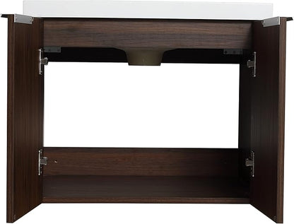 SSLine Wall Mounted Bathroom Vanity with Sink Combo Modern 24-Inch Single Bathroom Vanity Set with Top Basin &Storage Cabinet Wood Hanging Bath Cabinet w/Resin Sink for Small Space(Dark Walnut)