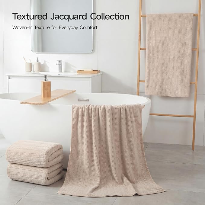 ecolook Microfiber Bath Towels Set of 4, 31 x 63 Inch Extra Large Bath Towel Set, Super Soft & Highly Absorbent, Quick Dry Lightweight Towels for Bathroom, Gym, Spa, Pool & Travel, Camel