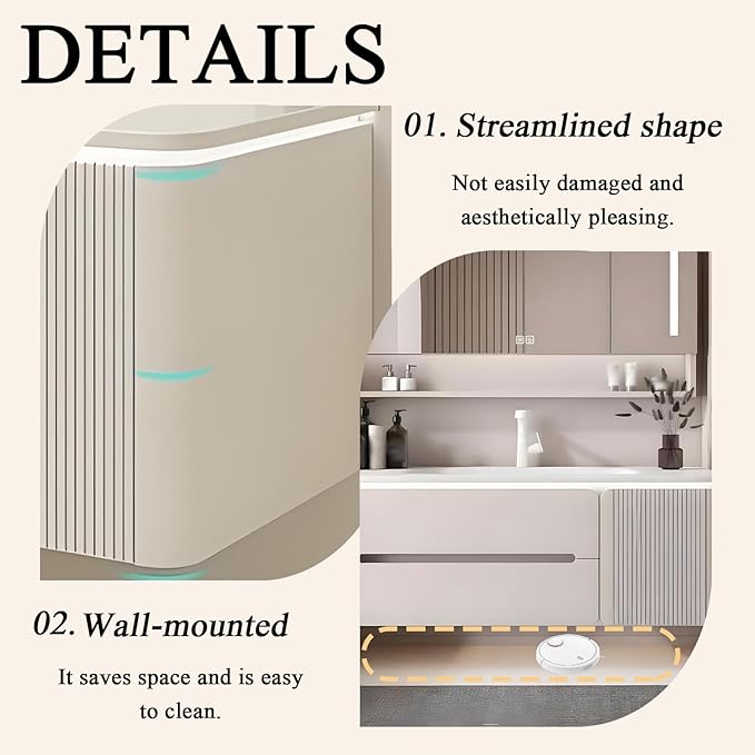 Modern wall mounted bathroom vanity, floating bathroom vanity with sink with double drawers, striped panel design, ceramic integrated basin, easy installation, suitable for small spaces (39.4in)