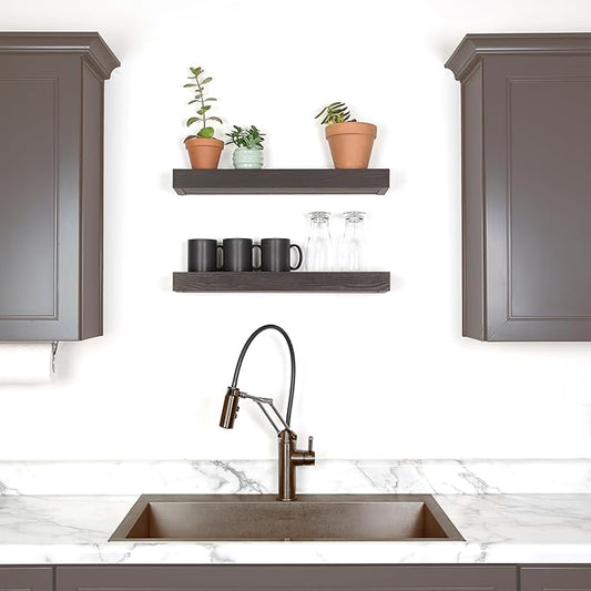 HIGH & MIGHTY 515603 Modern 18" Floating Shelf Holds up to 15lbs, Easy Tool-Free Dry Wall Installation, Flat, Retail Packaging, Espresso