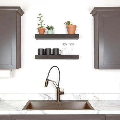 HIGH & MIGHTY 515653 Modern 18" Floating Shelf Holds up to 15lbs, Easy Tool-Free Dry Wall Installation, Flat, eCommerce Packaging, Espresso