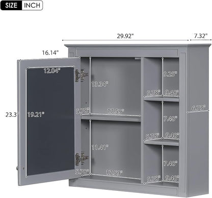 Merax 30 Inch Bathroom Vanity with Sink Set, Modern Bathroom Vanity Storage Cabinet with Matching Mirror Medicine Cabinet, Solid Wood Frame，Painted Finish, 2 Drawers and 1 Tip-Out Drawer, Grey