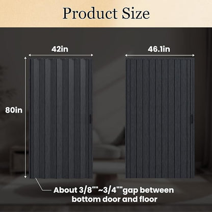 SmartStandard 42" x 80" Accordion Doors, Double Walled, Classic Black | Easy to Assemble, Save Space, PVC Accordion Folding Doors for Closet Doorway Basement, with Track and Hardware