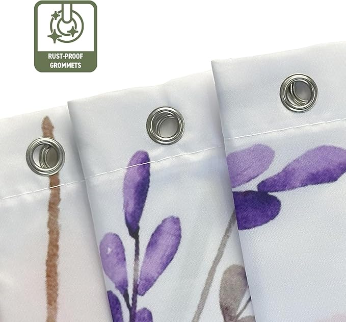 Wildflowers Shower Curtain, Watercolor Bright Floral and Plant Leaf Pattern, Waterproof Polyester Fabric Shower Curtains Sets with Hooks for Bathroom 72x72 Inches