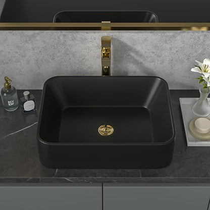 Sarlai Bathroom Vessel Sink - 19"x15" Modern Bathroom Sink Rectangular Above Counter Black Porcelain Ceramic Bathroom Vessel Vanity Sink Art Basin