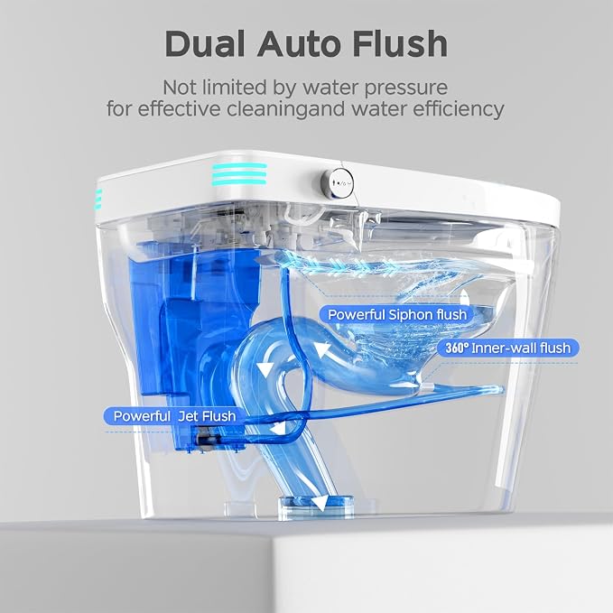 Smart Toilet with Bidet Built In ADA Height 17.7", One Piece Tankless Bidet Toilet with Auto Open Close, Foam Shield, Voice Control Modern Elongated Toilet with Heated Seat, Warm Water & Dryer